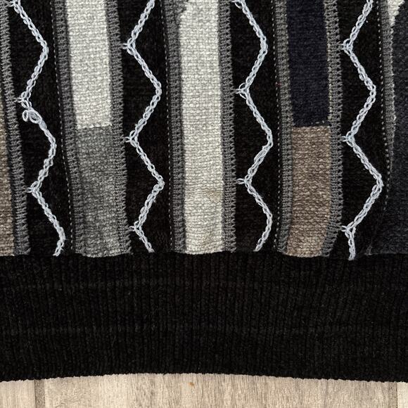 VTG Tundra Canada Mens 3D Knit Textured Sweater Size S Black Gray Retro Flaw* - Picture 7 of 14